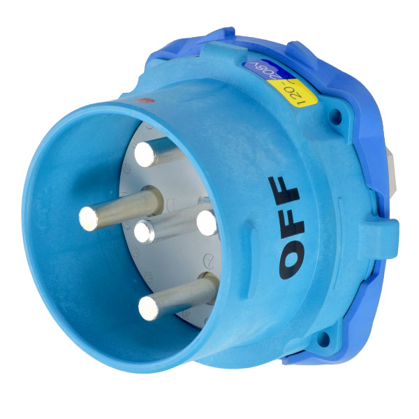 33-98167-A155 - DS100 INLET POLY BLUE SIZE 5 TYPE 4X 3P+N+G 100A 120/208 VAC 60 Hz NO AUX WITH NO LOCKOUT HOLE